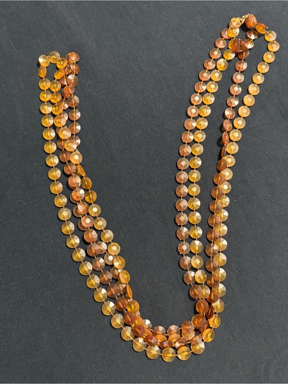 Vintage 44” 4 Strand Amber Color Faceted Bead Necklace Long Knotted Statement